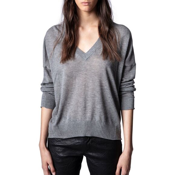 ZADIG & VOLTAIRE Brumy V-Neck Sweater‎ Grey Medium - Picture 1 of 6